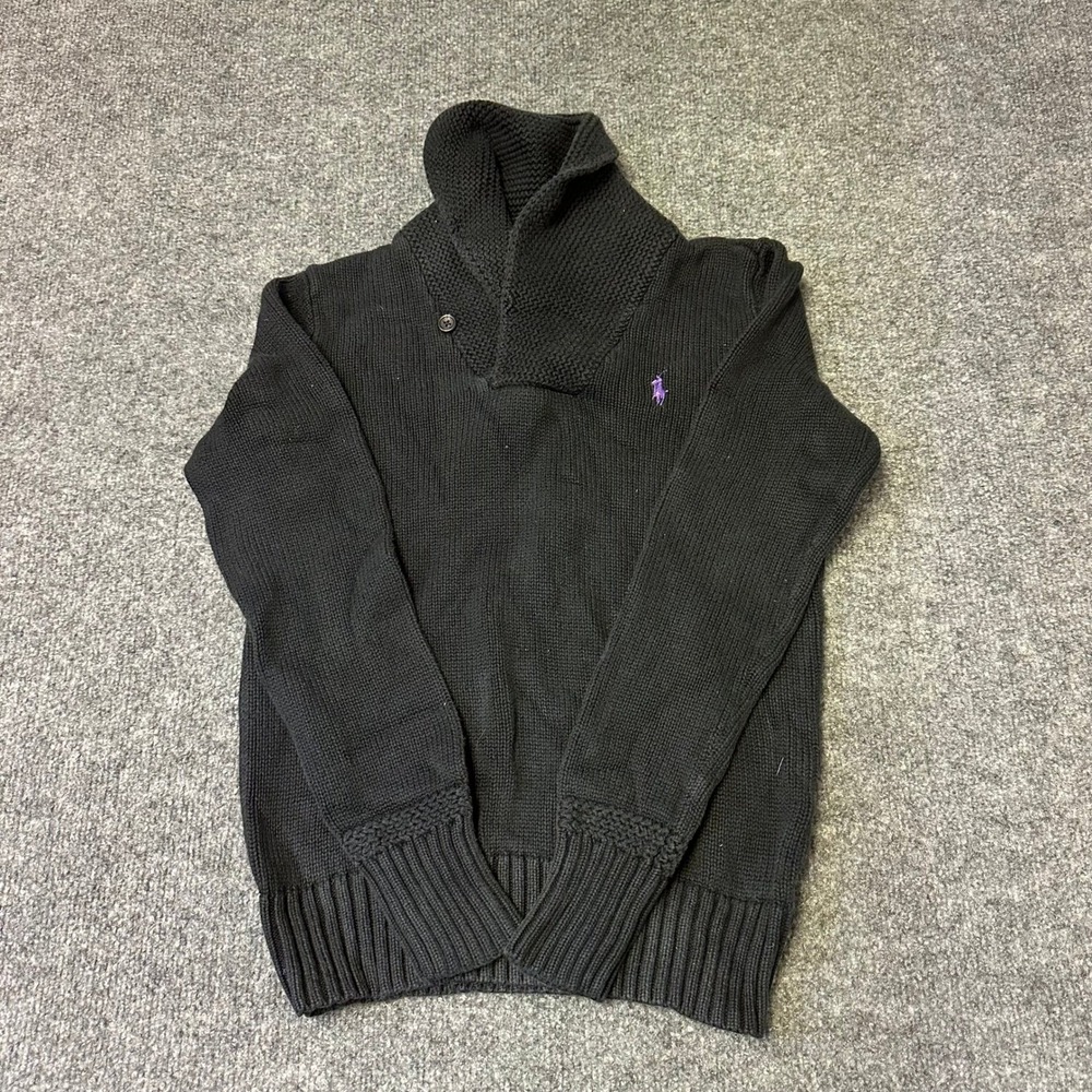 Ralph Lauren Sport Sweater Womens Size S Black Shawl Collar Cotton Knit Pullover